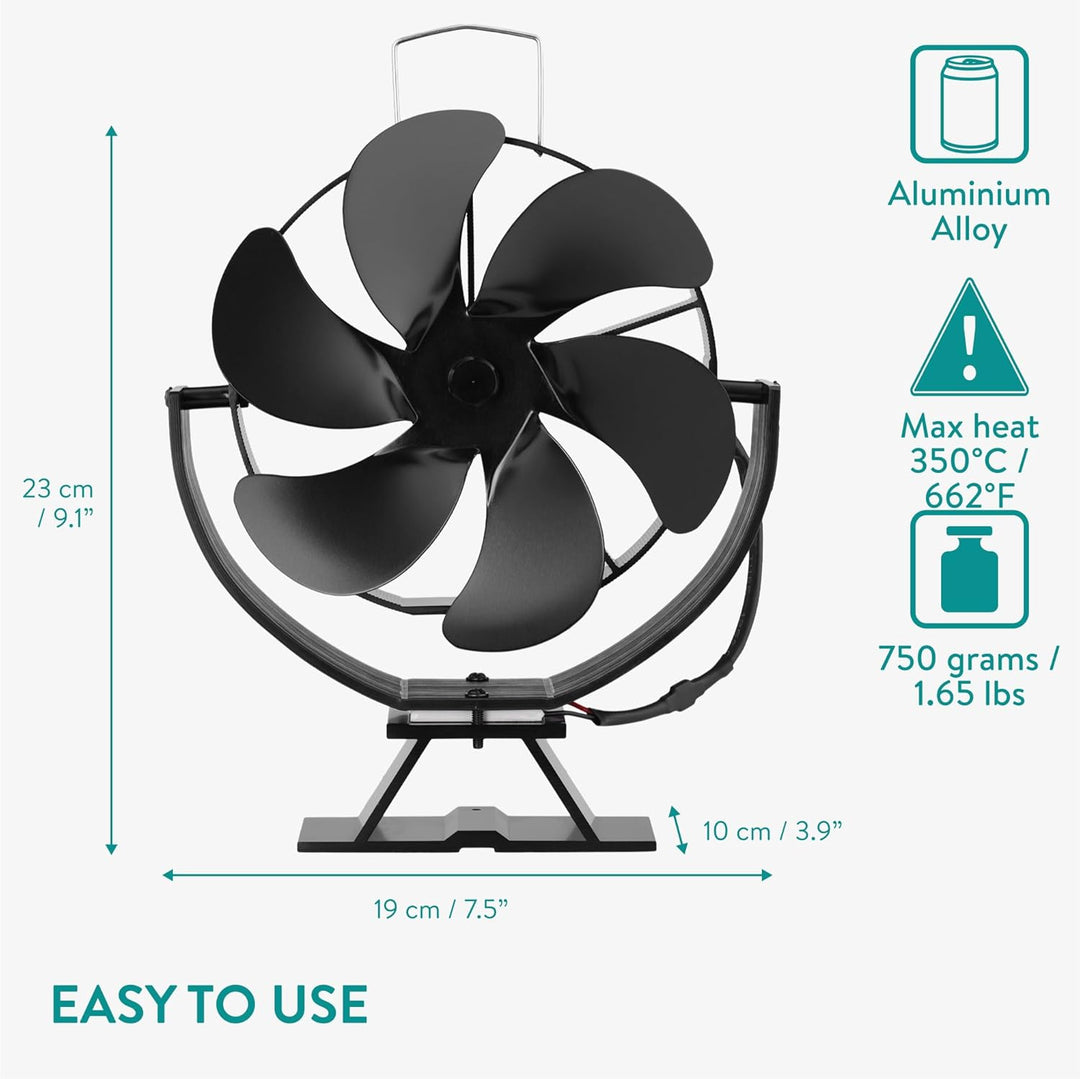 Navaris 6 Flügel Kaminventilator ohne Strom - Ofenventilator Ventilator für Kaminofen - leise Zirkul