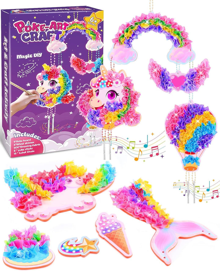 JOYVOVO Poke Art Bastelset Mädchen ab 6 Jahre, Einhorn DIY Kreativset mit 9 Mustern & 600+ Stoffen,