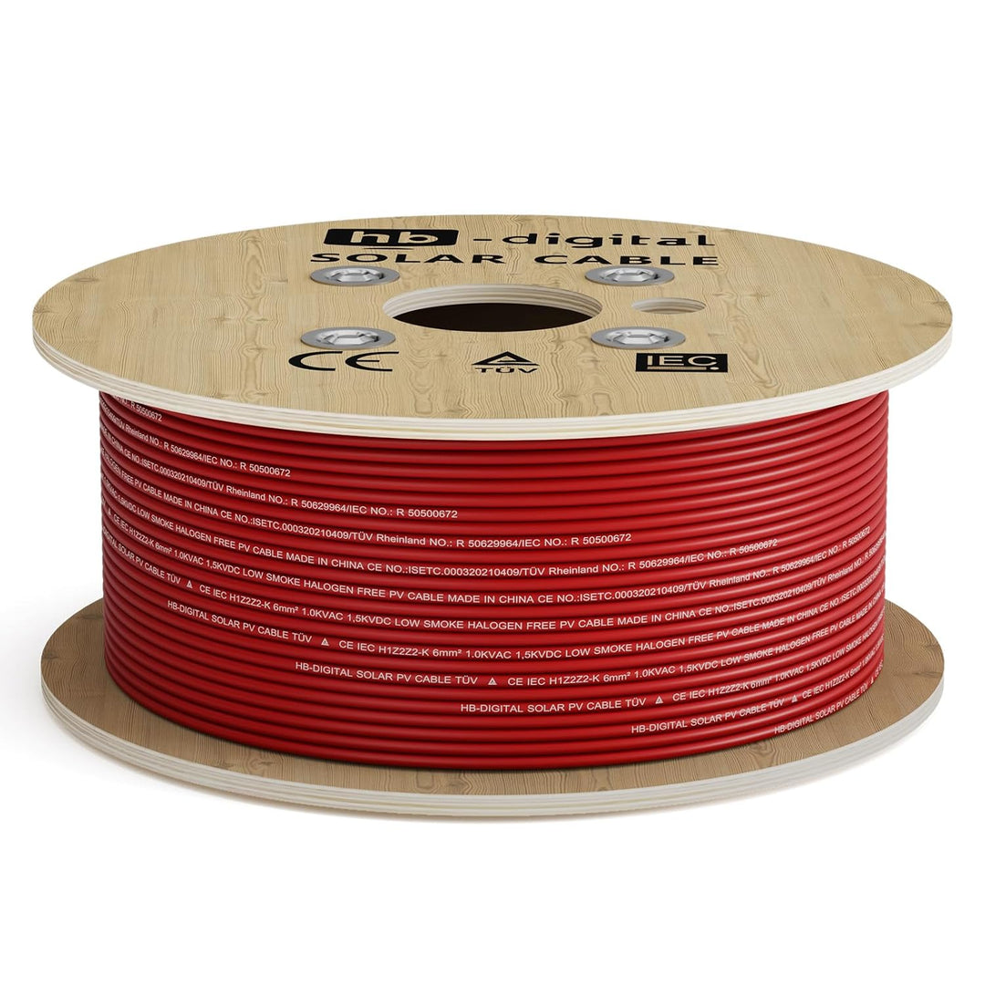 HB-DIGITAL 500m Solarkabel H1Z2Z2-K TÜV Rheinland geprüft 6mm2 UV-beständig flexibel PV Kabel Reines