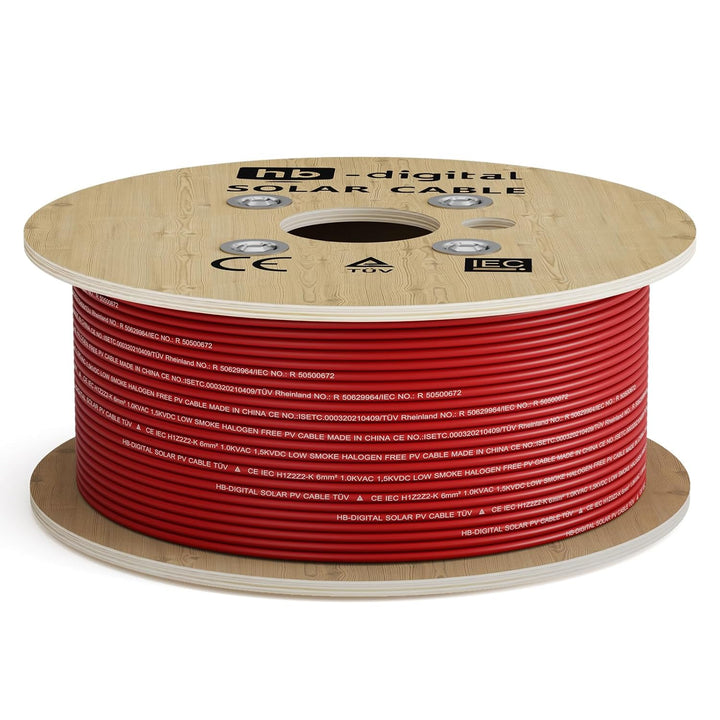 HB-DIGITAL 500m Solarkabel H1Z2Z2-K TÜV Rheinland geprüft 6mm2 UV-beständig flexibel PV Kabel Reines