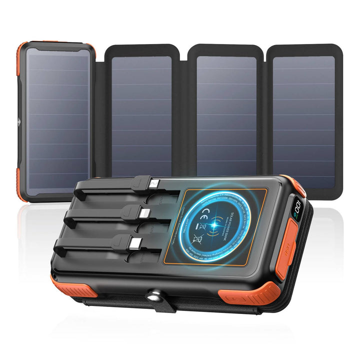 A ADDTOP Solar PowerBank Wireless - 16000mAh Power Bank mit 3 Integrierten Kabelns - 20W Schnelllade