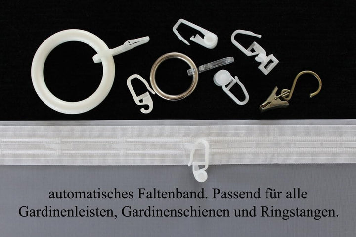 EASYHomefashion Hochwertige Fertiggardine Voile Store Deko Schal mit Stickerei Faltenband Bleiband B