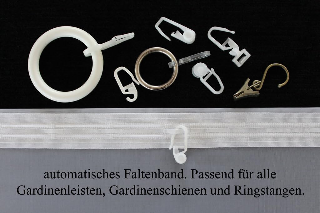 EASYHomefashion Hochwertige Gardine Fertiggardine Voile Store Schal mit Stickerei Faltenband und Ble