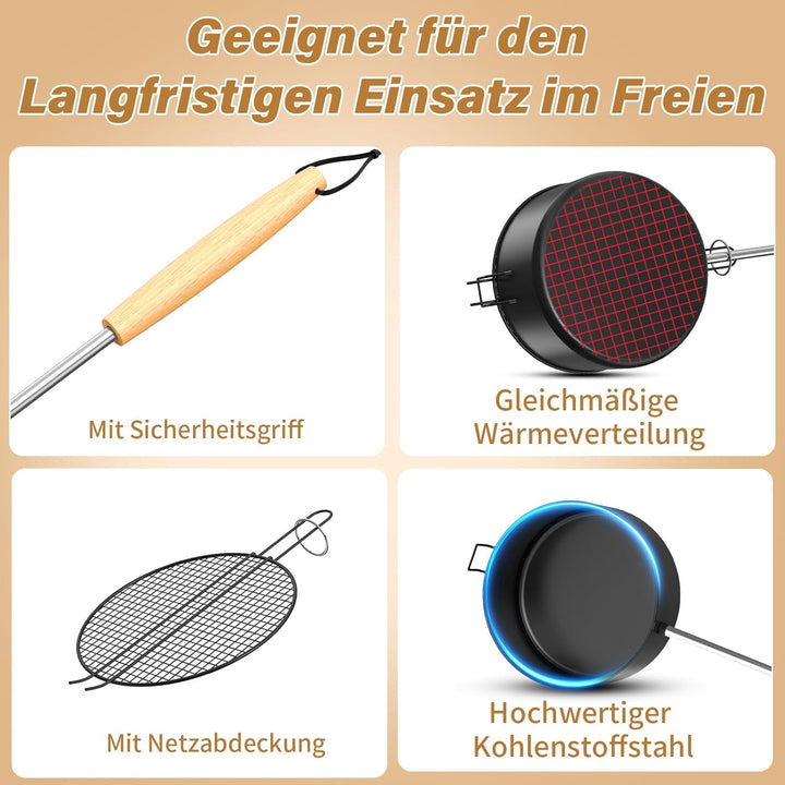 Popcorn Maker Lagerfeuer aus Kohlenstoffstahl, Antihaft Outdoor Popcorn-Pfanne für Lagerfeuer mit Hi