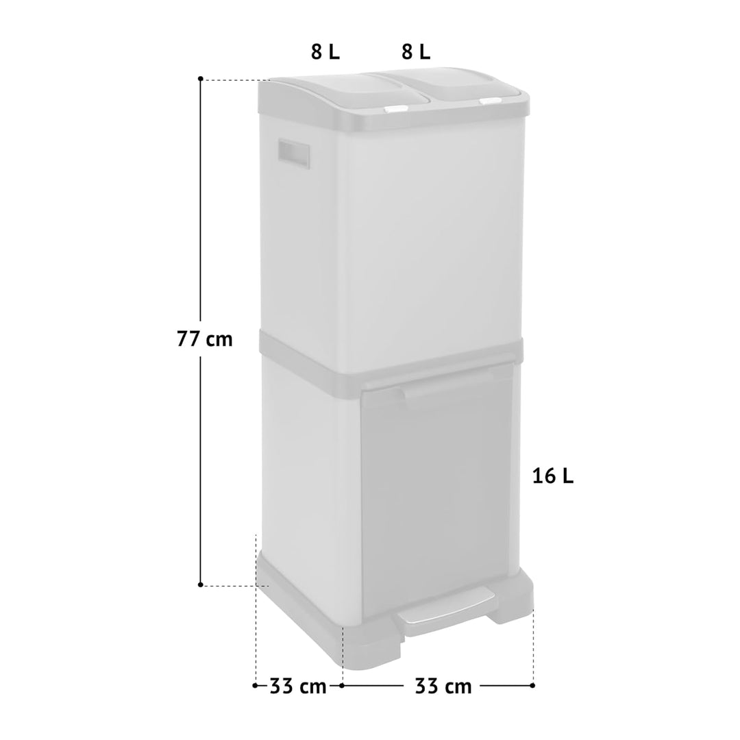 SVITA 3XCOMBO32 Mülleimer Treteimer Abfalleimer Mülltrennung mit Schubfächern Grau (32 Liter 2x8L +