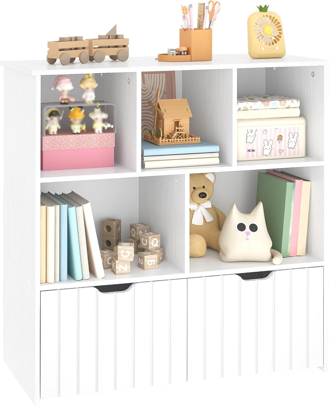 HOOBRO Kinderregal, Spielzeugregl, Bücherregal für Kinder EWT88CW01 | Spielzeugaufbewahrung, 2 separ