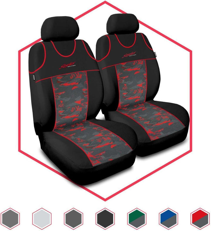 2er Set Autositzbezüge PKW universal | Auto Sitzbezüge Polyester Rot für Airbag geeignet | für Vorde