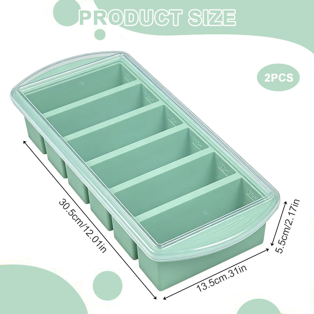 2 Stück Suppe Einfrieren Behälter 30,5x13.5x5.5 cm, 6 Löcher Extragrosse Silikon Gefrierform mit Dec