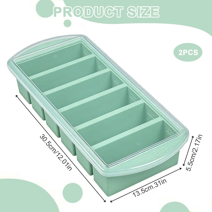 2 Stück Suppe Einfrieren Behälter 30,5x13.5x5.5 cm, 6 Löcher Extragrosse Silikon Gefrierform mit Dec