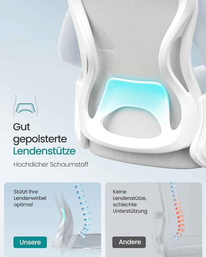 SONGMICS Bürostuhl ergonomisch, Drehstuhl mit Netzgewebe, Schreibtischstuhl mit Lendenstütze, Wippfu