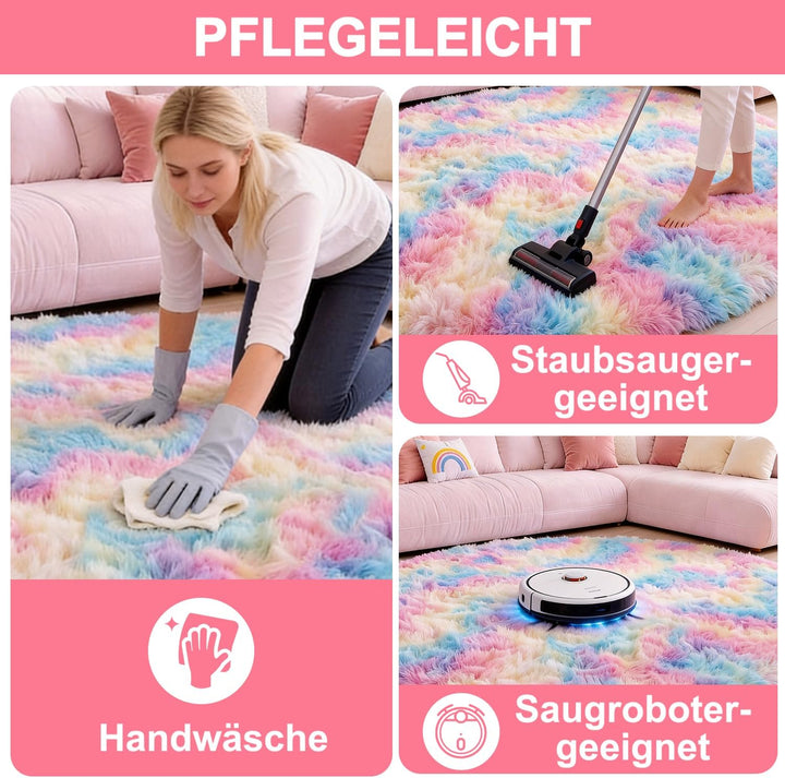 ROHATIM Schlafzimmer Plüsch Teppich Rund,Flauschiger Teppich für Wohnzimmer,modernes Wohnzimmer,Mädc
