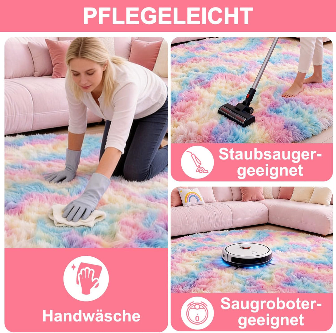 ROHATIM Schlafzimmer Plüsch Teppich Rund,Flauschiger Teppich für Wohnzimmer,modernes Wohnzimmer,Mädc