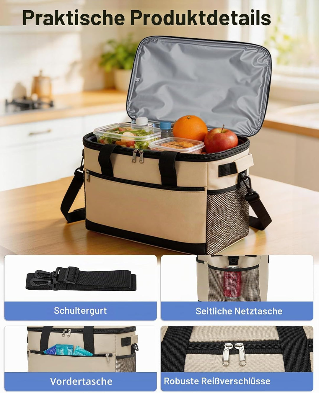 KONO Kühltasche 30L, Grosse Isolierte Lunchtasche Faltbar, Tragbare Thermotasche mit Verstellbarem S