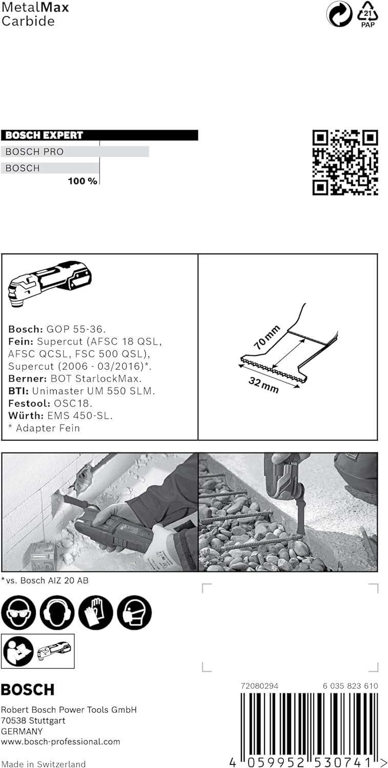 Bosch Accessories 1x Sägeblatt Expert MetalMax MAII 32 AIT (für Stahl, Edelstahl, Breite 32 mm, Zube