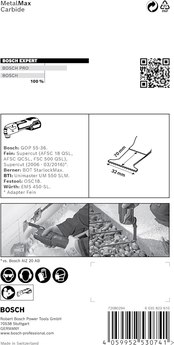 Bosch Accessories 1x Sägeblatt Expert MetalMax MAII 32 AIT (für Stahl, Edelstahl, Breite 32 mm, Zube