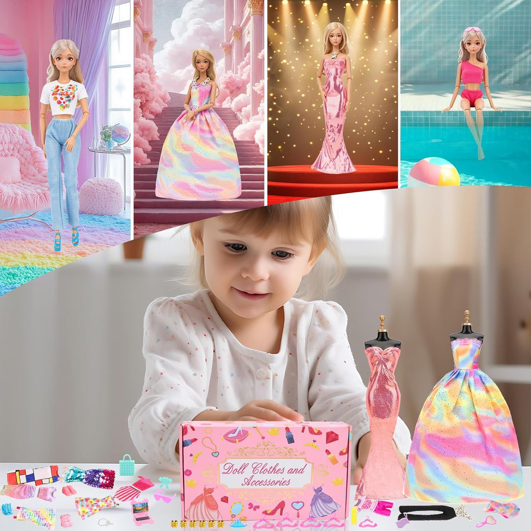 Miunana 63 Puppenkleidung Kleidung für Puppen = 15 Kleider 4 Tops Outfits 4 Hosen 3 Abendkleider 3 B