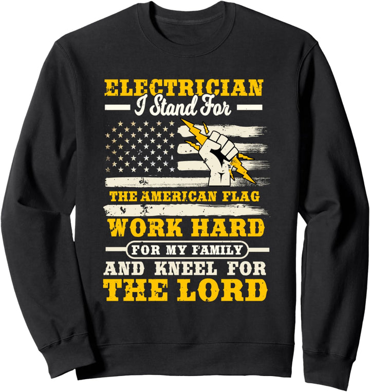 Electrician Gifts Patriotic American Flag I Stand Lineman Sweatshirt