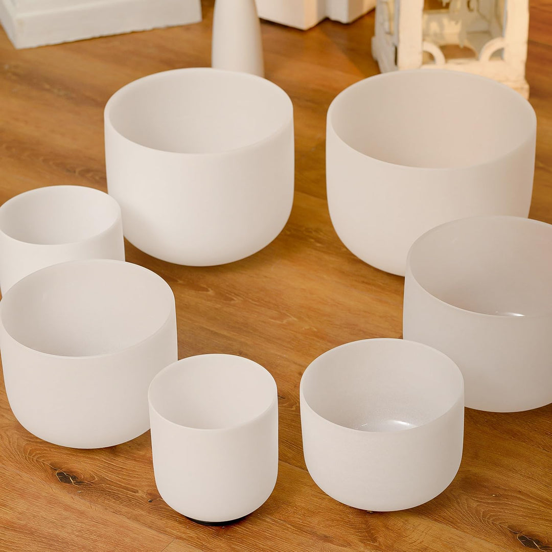 KVKA 432hz 7-12 Zoll Kristallschale Set aus 7 Stück Kristallklangschale mit Tragetasche, 7pcs White