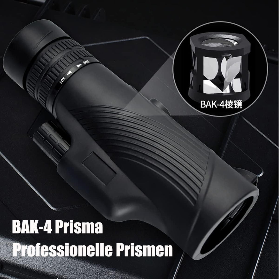 DOCANIO Monokular 10-30x Zoom Monokulares mit BAK4 Prisma FMC Fernrohr Erwachsene mit Halter und Sta