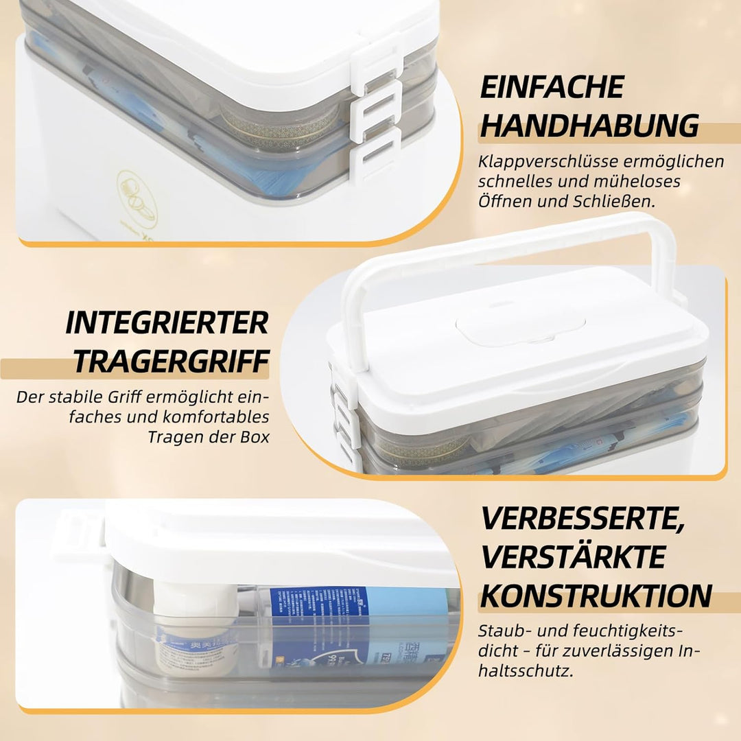 Grosse dreilagige Medikamentenbox mit Tragegriff, Erste-Hilfe-Set, multifunktionale tragbare Medikam