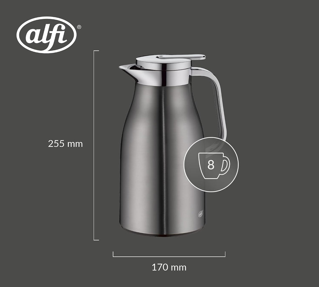 alfi SKYLINE 1,0l, cool grey mat, Edelstahl-Isolierkanne mit hygienischem Hartglaseinsatz, Drehversc
