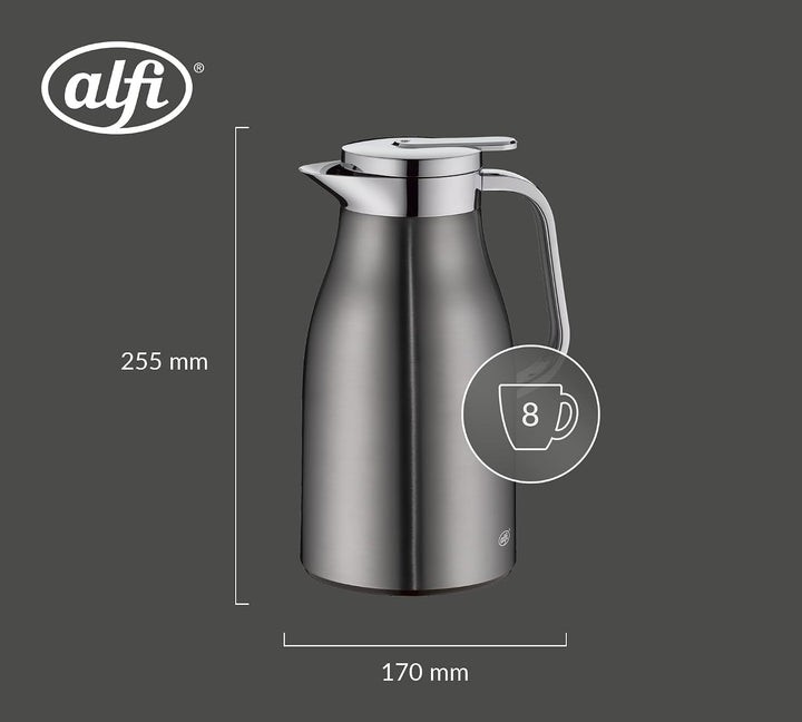alfi SKYLINE 1,0l, cool grey mat, Edelstahl-Isolierkanne mit hygienischem Hartglaseinsatz, Drehversc