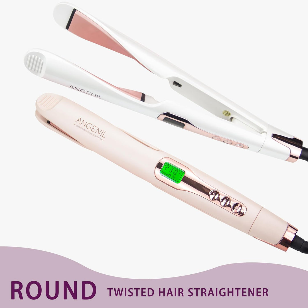 ANGENIL Pro Twist Haarglätter für Damen, Keramik-Glätteisen und Lockenstab 2-in-1, Haarglätter mit D