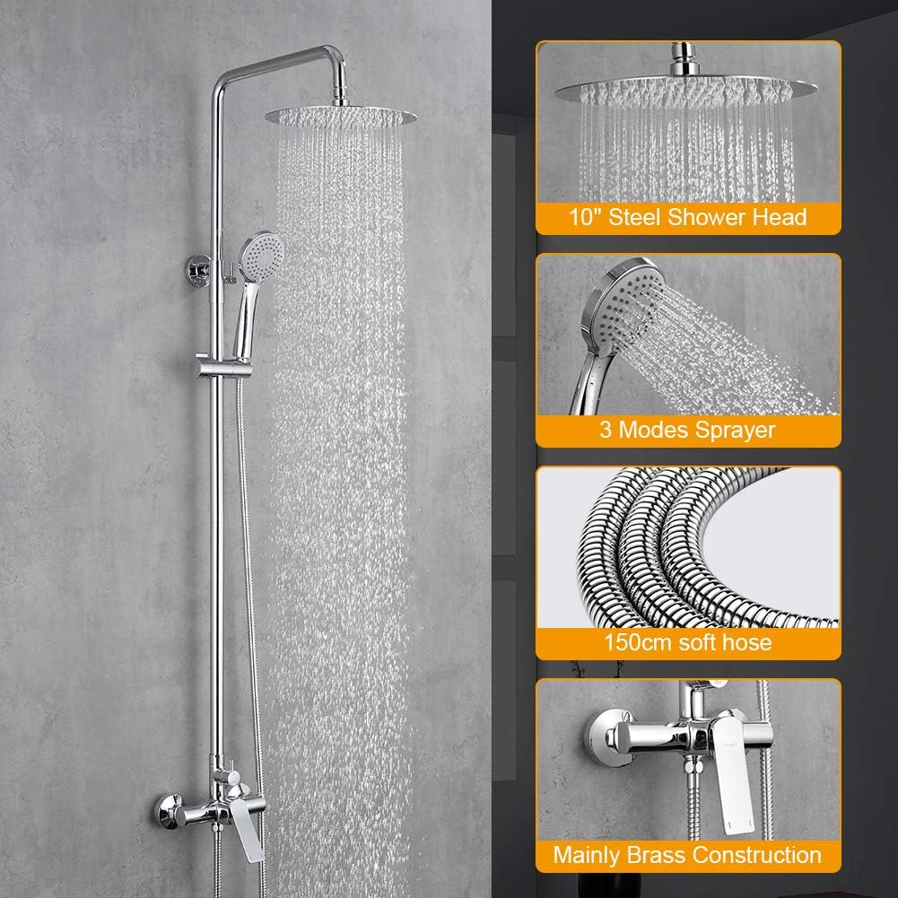 Ibergrif Praga - Duschsystem mit Regendusche, Brauseschlauch, Handbrause, Brausehalter, Duschstange,