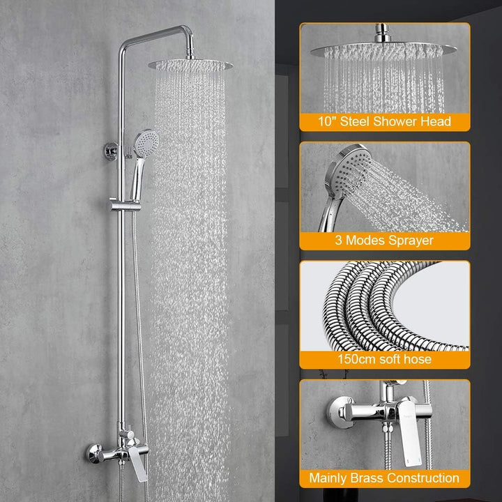 Ibergrif Praga - Duschsystem mit Regendusche, Brauseschlauch, Handbrause, Brausehalter, Duschstange,