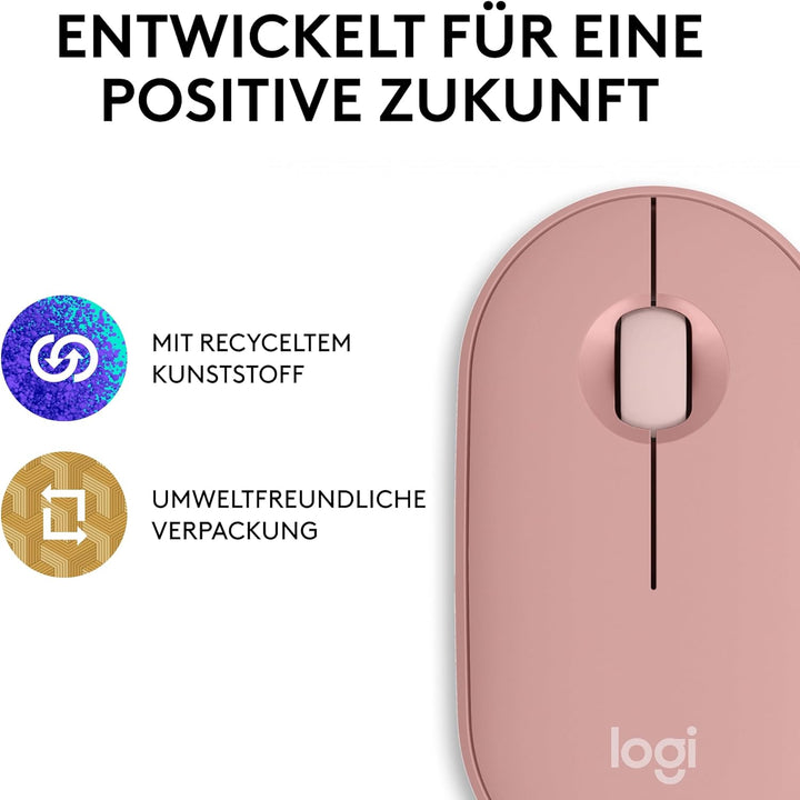 Logitech Pebble Mouse 2 M350s schlanke kabellose Bluetooth-Maus, mobil, leicht, anpassbare Taste, le