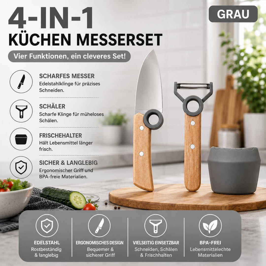 Kinder Kochmesser Set - 3 teilig - Kochmesser - Fingerschutz - Sparschäler - rostfrei Blau, Blau