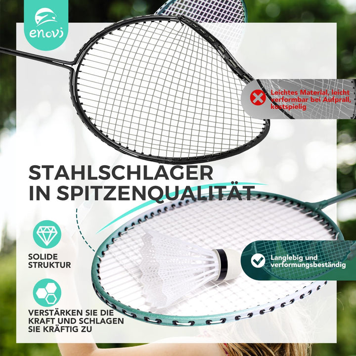 EasyGo Federball Set, Badminton Set mit 4 Schläger, Badminton Netz, 4 Federball, Tragbare Aufbewahru