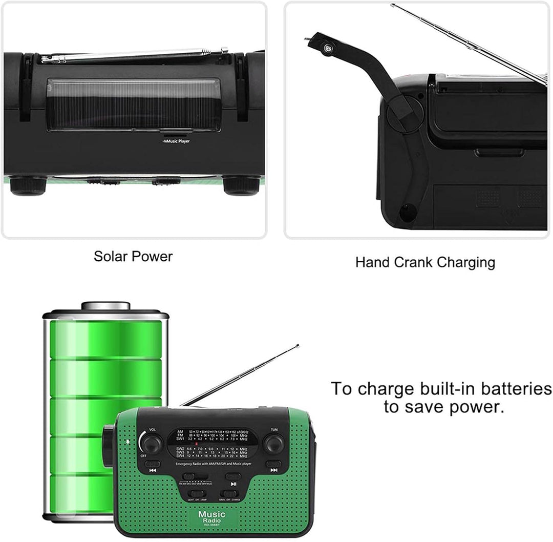 Notfall Solar Handkurbel Radio, RD-388 FM/AM/SW Solar Handkurbel Radio, mit LED Taschenlampe, Unters