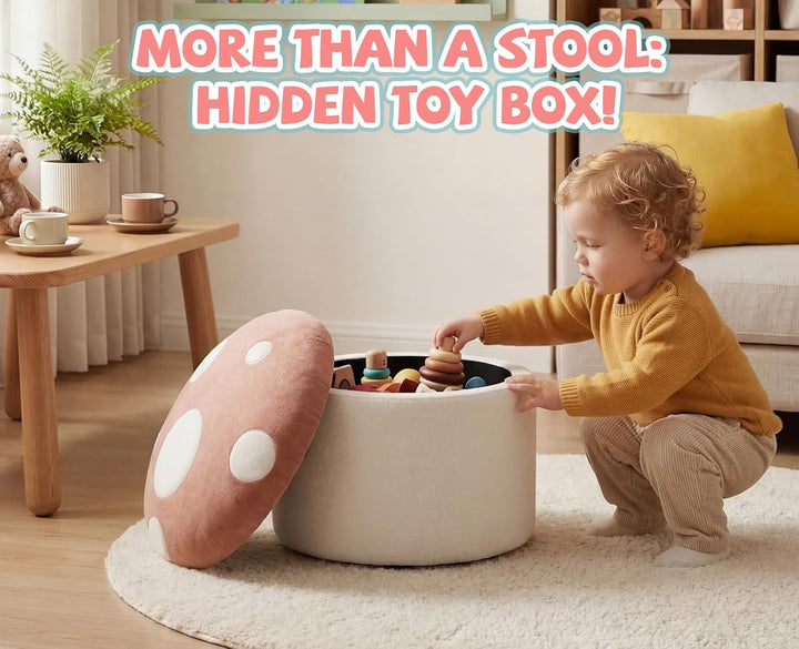 Ya-Home Kinder Aufbewahrungsbox aus Chenille in Pilzform mit verstecktem Stauraum – gepolsterte Spie