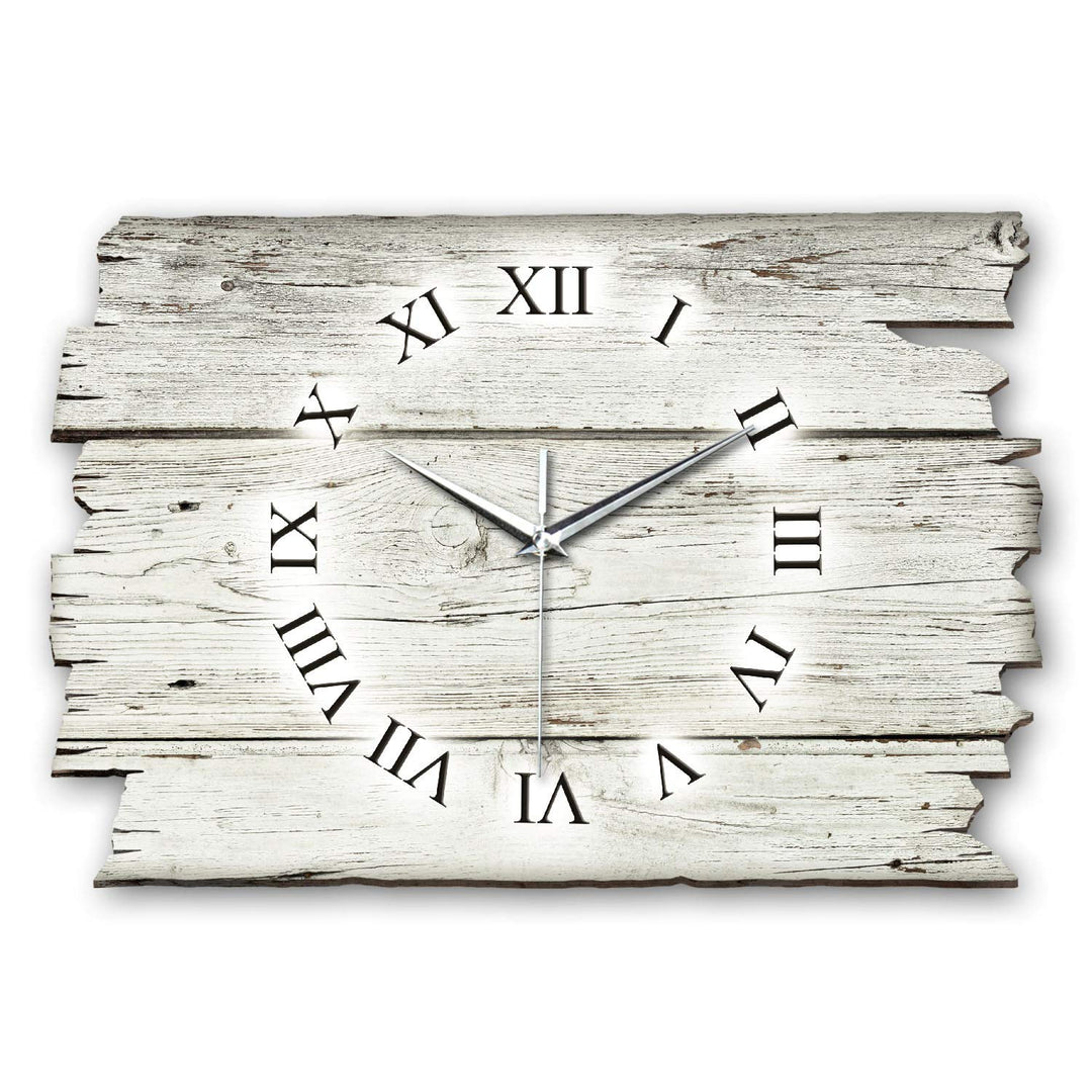 Kreative Feder Holz-Design weiss Landhaus Shabby Style Designer Wanduhr Quarzuhr aus Holz *Made in G