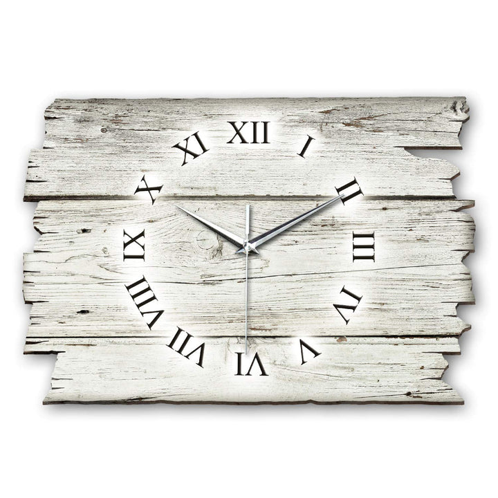 Kreative Feder Holz-Design weiss Landhaus Shabby Style Designer Wanduhr Quarzuhr aus Holz *Made in G