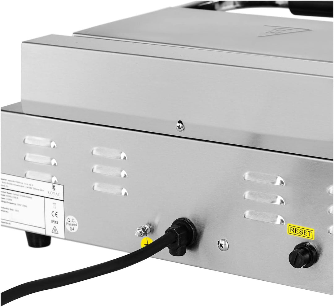 Royal Catering Kontaktgrill RCPKG-2200-R 2.200 W geriffelt 50-300 °C 33 x 22 cm Edelstahl