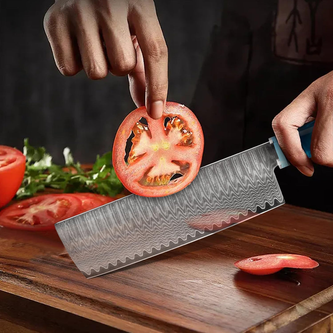 oFuun Damast Kochmesser Profi Messer Nakiri, Scharfes Küchenmesser Messer Chefmesser 20cm Japanische