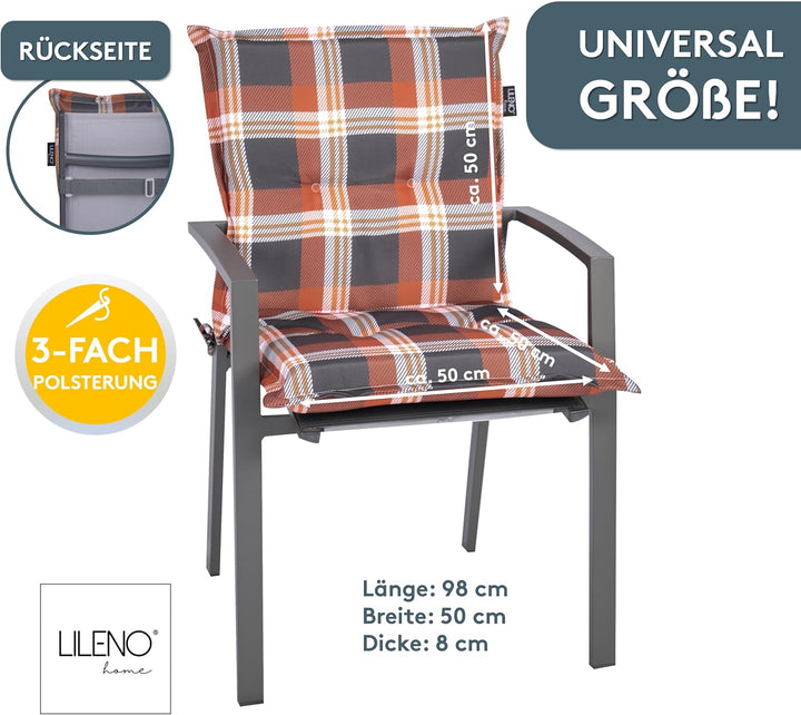 LILENO HOME Gartenstuhl Auflagen als [2er Set - Niedriglehner] in Karo Rot - Bequeme Liegen als Sitz
