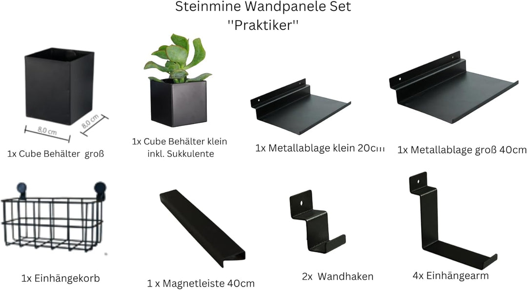 Steinmine - Designmanufaktur Zubehör-Set, Ablagen und Wandbehälter für Wandorganizer & Akustikpaneel