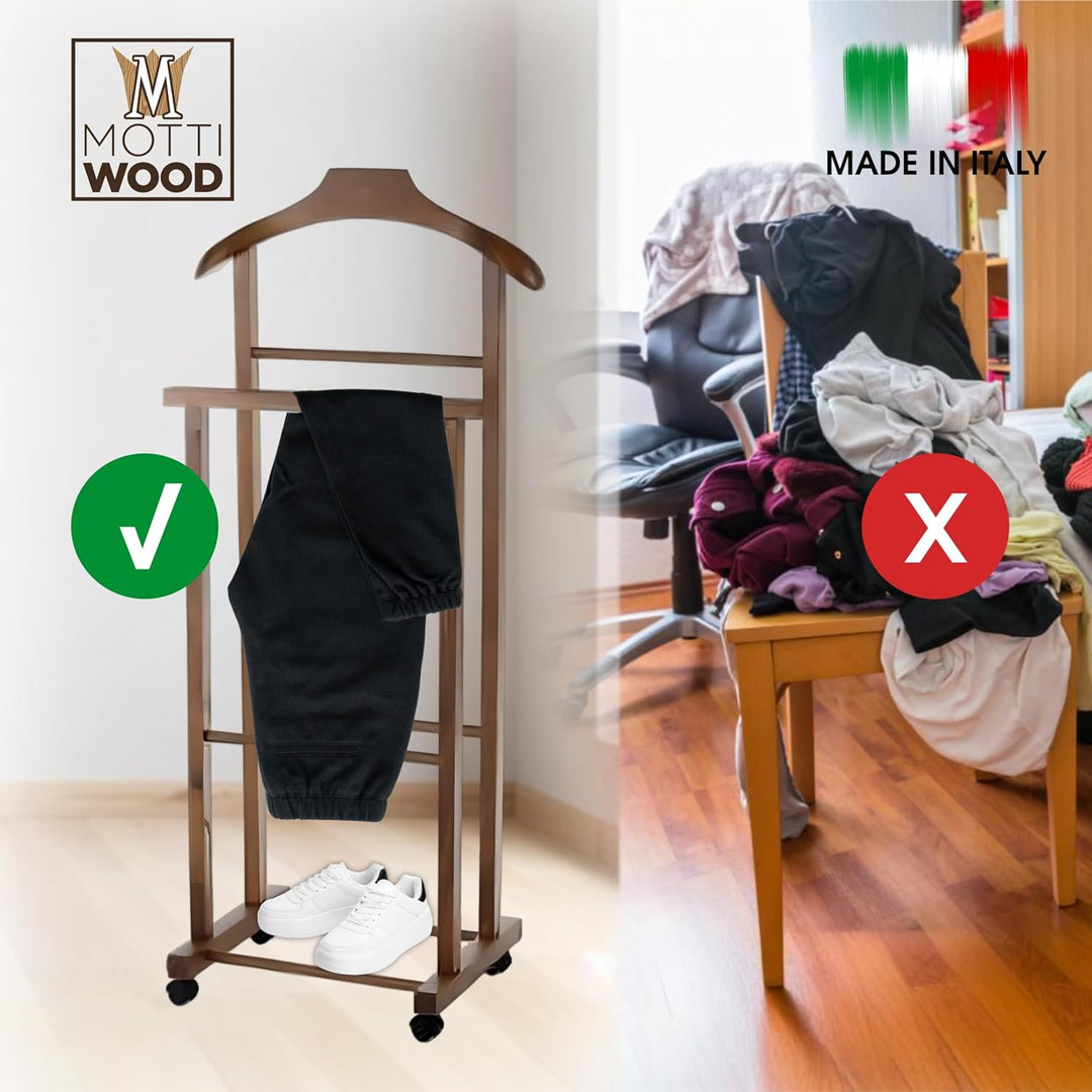 2 Stück Kleiderbügel, Walnussfarben, Doppel-Stumm-Diener Kleiderhalter Kleider Diener mit 4 Rädern