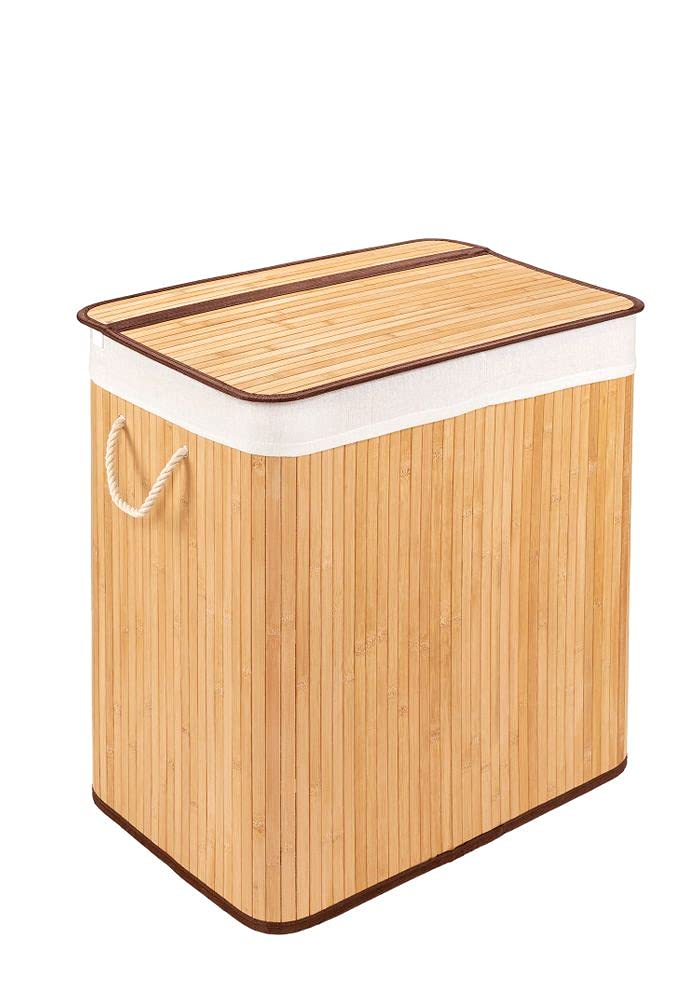 PANA®ECO Bambus Wäschekorb mit Deckel (150 L) • Wäschebox mit herausnehmbaren Wäschesack • Faltbarer
