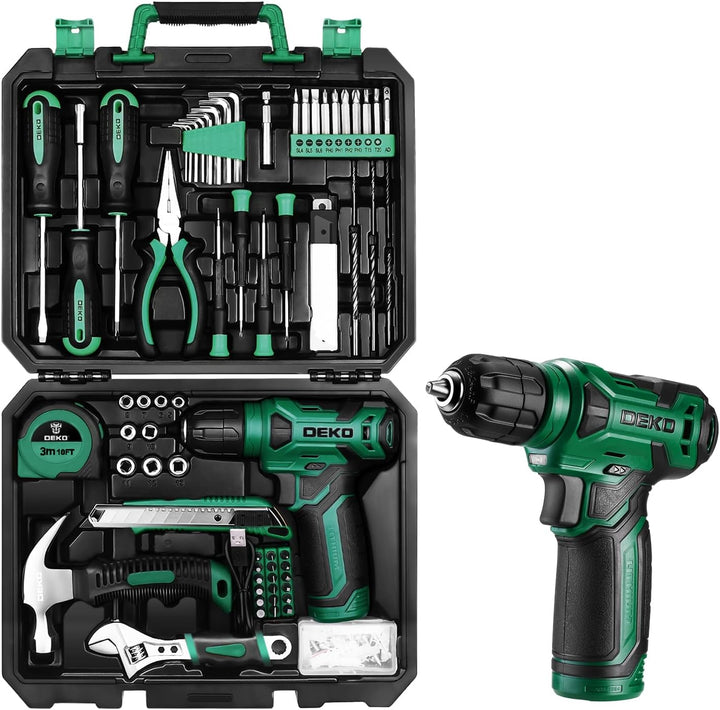 DEKO 126 Stück Elektrowerkzeug Combo Kits mit 8V Akku Bohrer, 10MM 3/8'' Keyless Chuck, Professionel