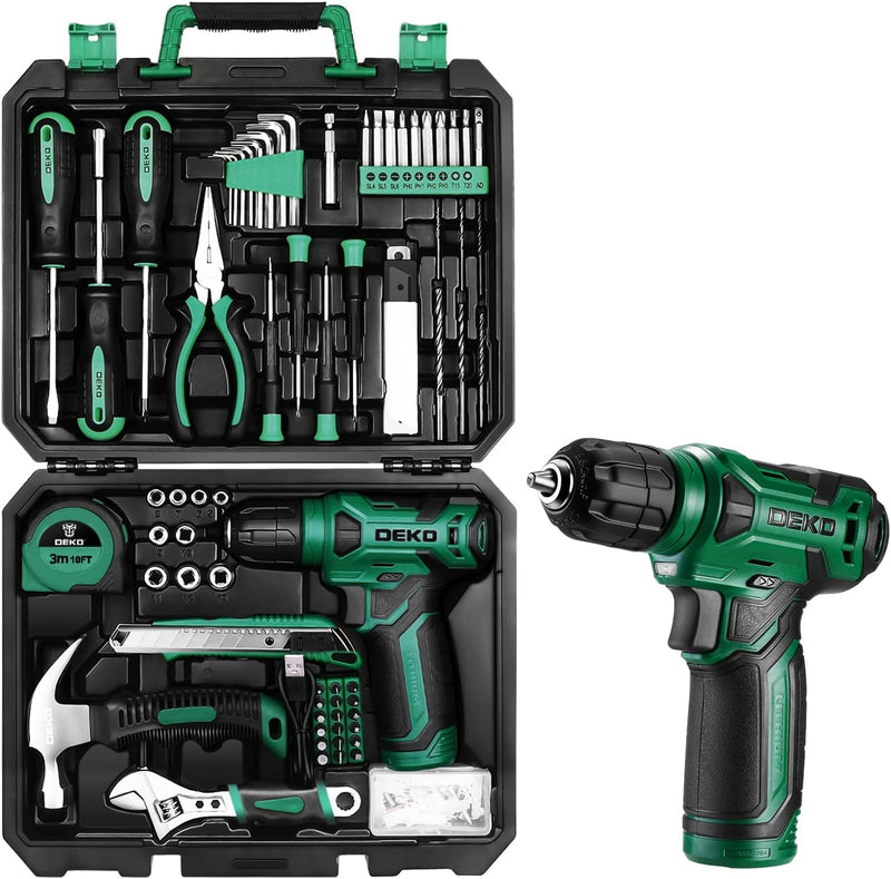 DEKO 126 Stück Elektrowerkzeug Combo Kits mit 8V Akku Bohrer, 10MM 3/8&