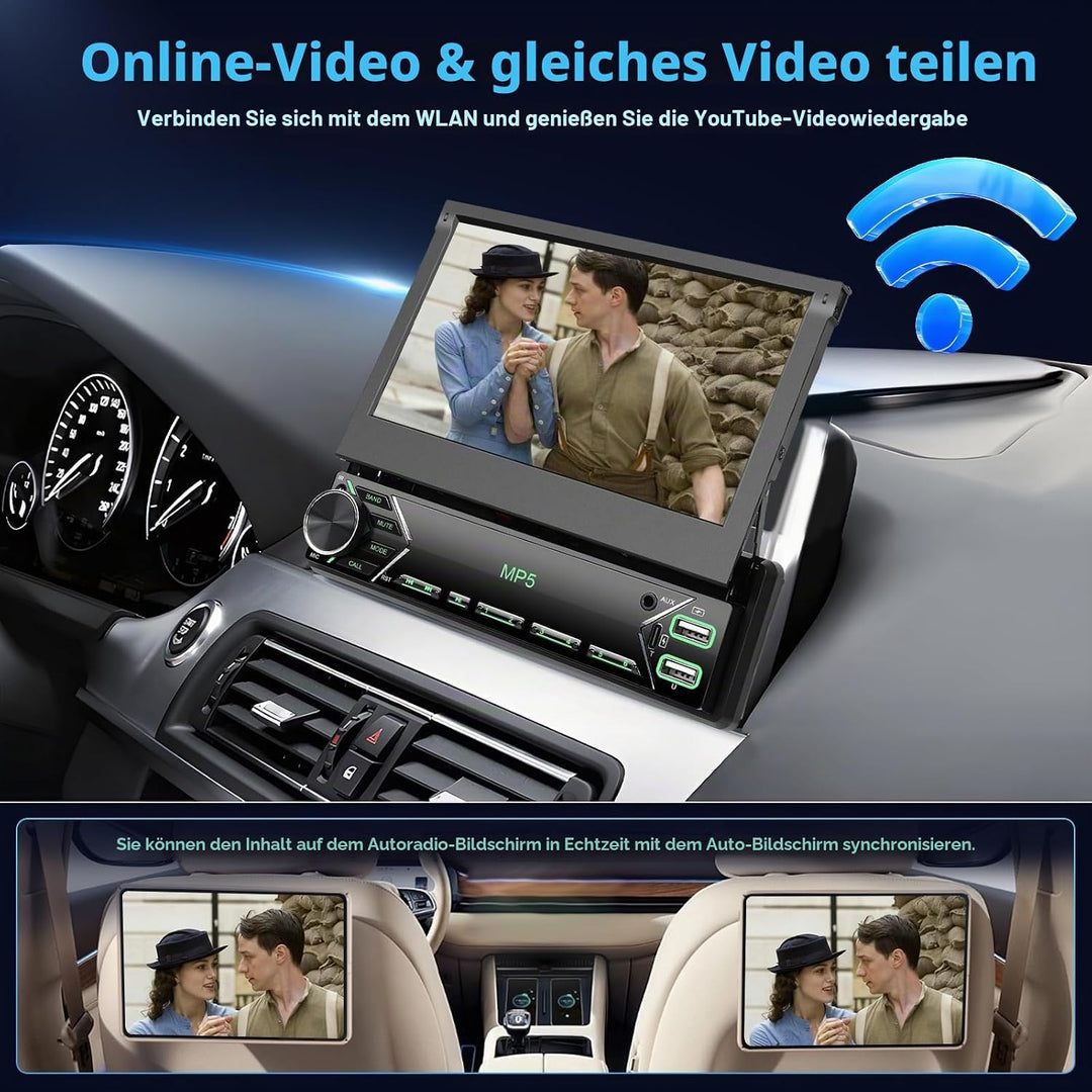 Hikity Autoradio 1 din mit Ausfahrbarem Display 7 Zoll, Radio 1 din mit Wireless Carplay Android Aut