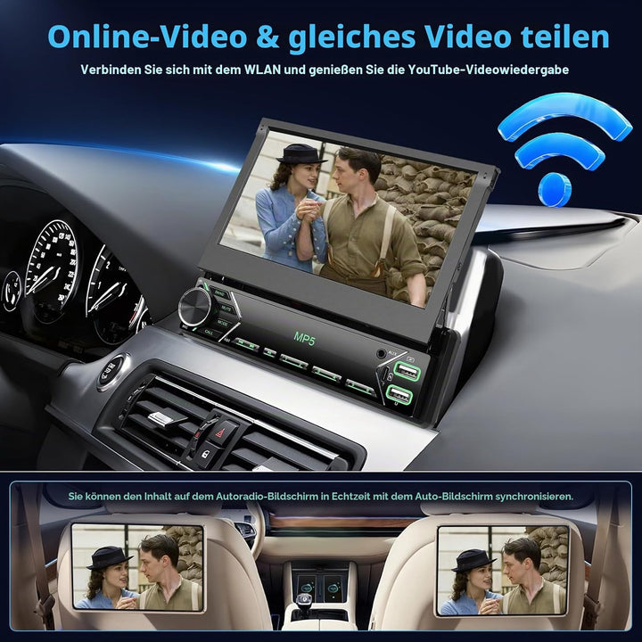 Hikity Autoradio 1 din mit Ausfahrbarem Display 7 Zoll, Radio 1 din mit Wireless Carplay Android Aut