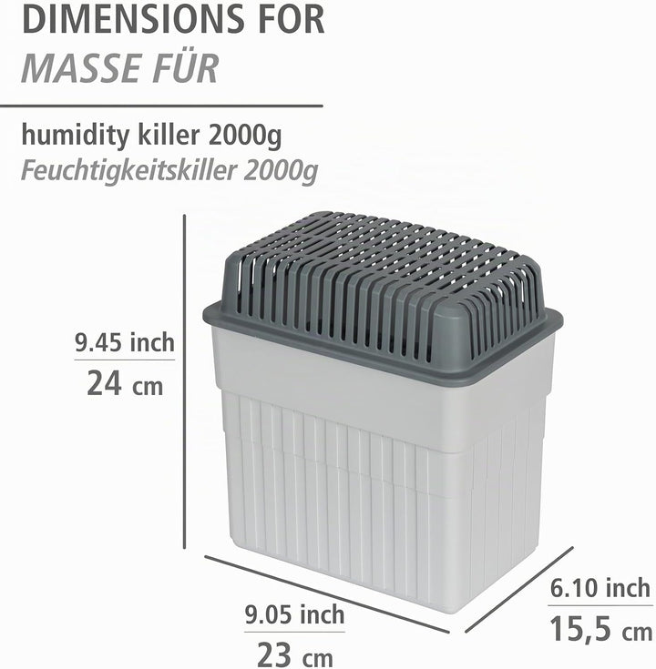 WENKO Feuchtigkeitskiller mit 2 kg Granulatblock, Raumentfeuchter, fasst bis zu 2,8 l Feuchtigkeit,