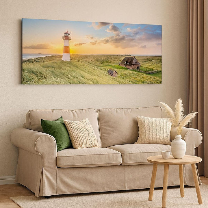 Panorama Bilder auf Leinwand Leuchtturm Meer Leinwandbild mit Rahmen 90x30cm Wandbilder Dekoration W