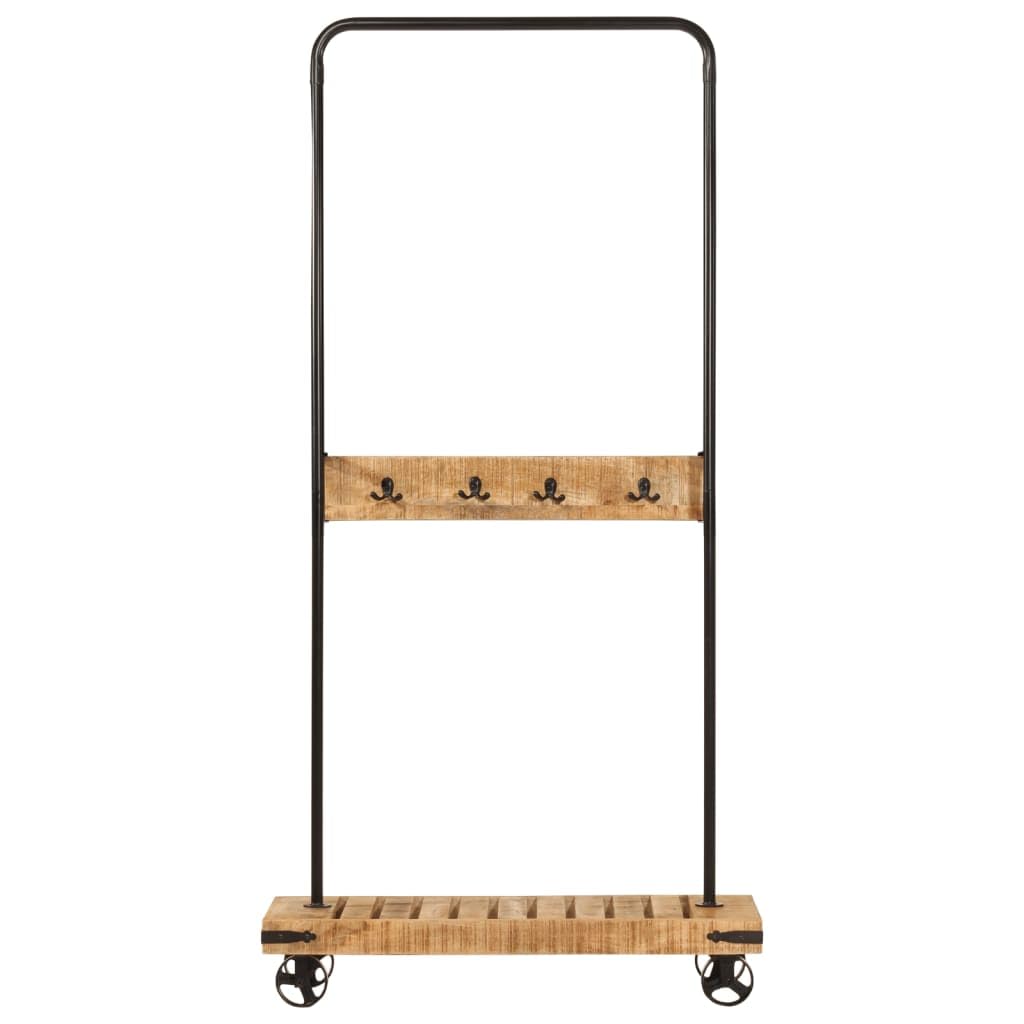 Hothingwell Kleiderständer, Mangoholz, 90 x 35 x 190 cm | Stabiler Eisenrahmen, 4 Doppelhaken, Kleid