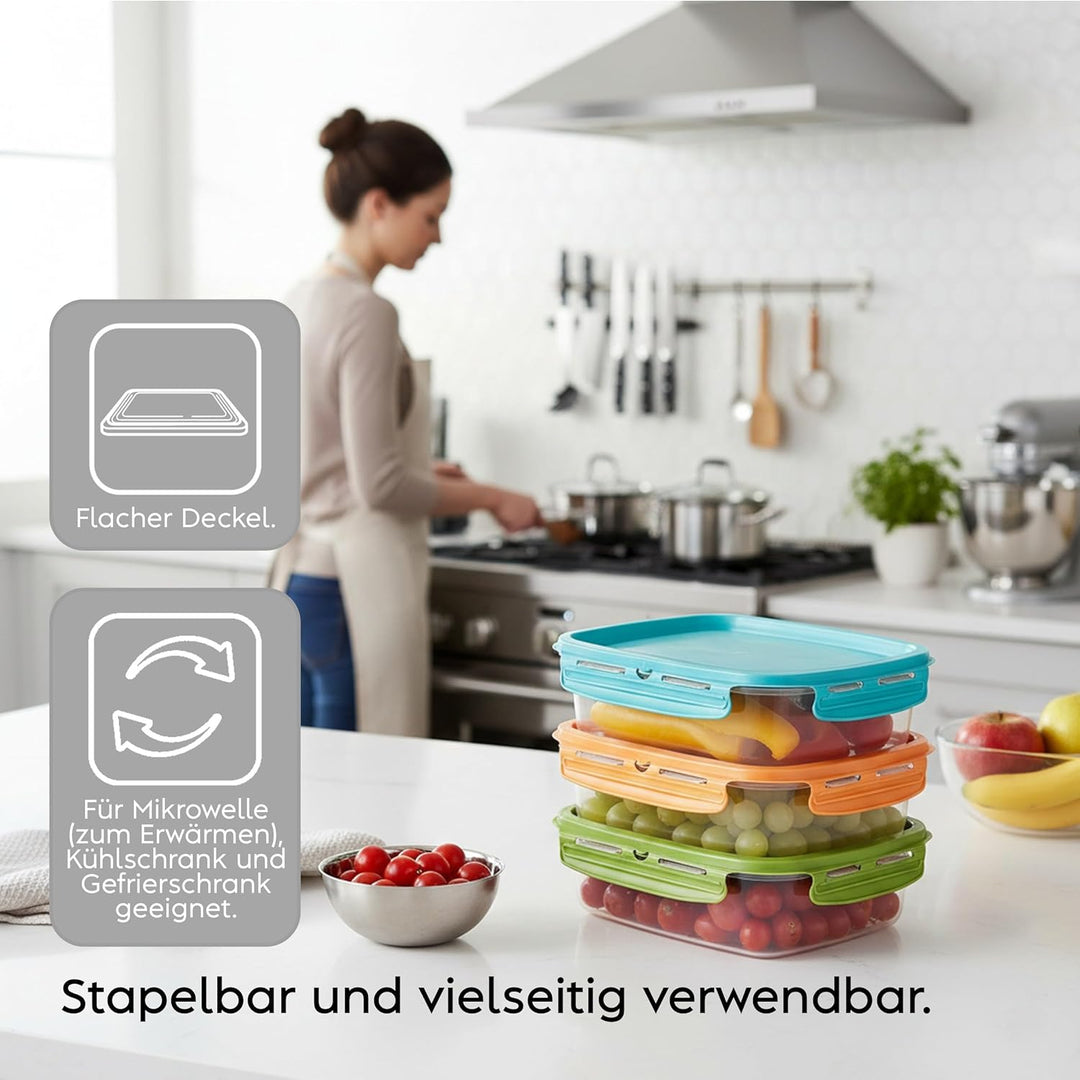 Snips, SnipsLock MIXCOLOR, Set 3 Vorratdosen, 3 x 1,4 LT, Rechteckig, 23,5 x 18,5 x 11 cm Voratdosen